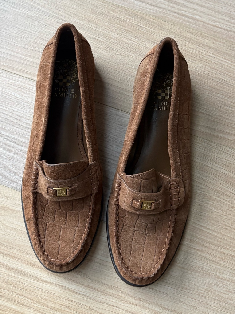 Brown Croc-Embossed Suede Loafers